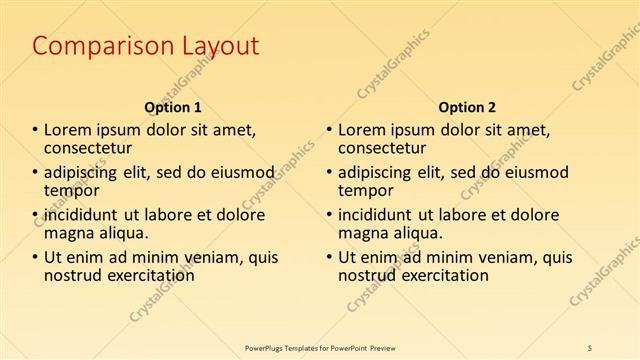 Comparison presentation slide layout