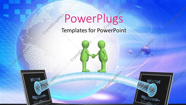  Presentation with online meeting - A handshake with  two laptops being connected to each other