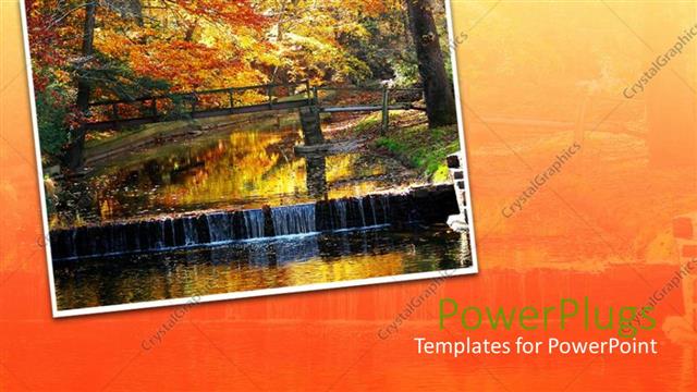  Presentation with autumn - Hanging sign with bridge and trees in autumn