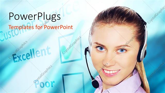  Presentation with customer service - A beautiful girl with a bluish background