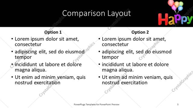 Comparison presentation slide layout