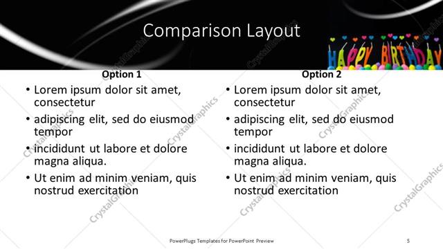 Comparison presentation slide layout