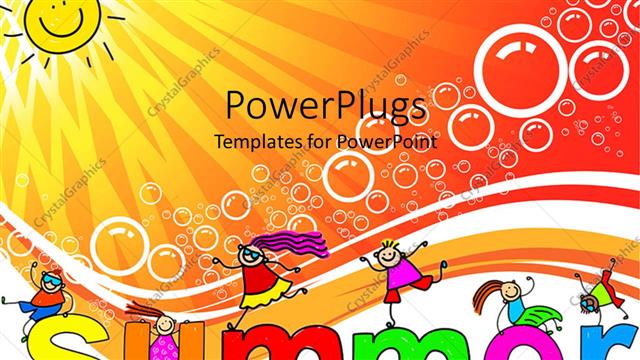  Presentation with summer - Happy children jumping on letters on a sunny day