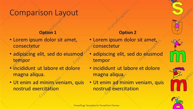 Comparison presentation slide layout