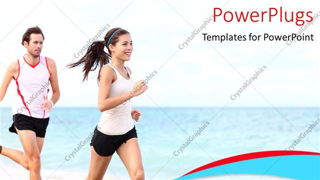  Presentation with ripples - Happy couple jogging on beach sand with ripples of water on ocean