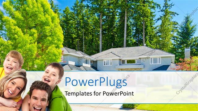  Presentation with luxury house - Happy family of four with luxurious residential house with flowers