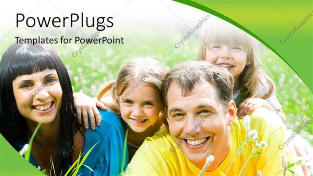  Presentation with green color - Happy family lying on the grass and having fun with green color