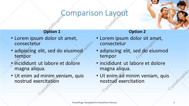 Comparison presentation slide layout