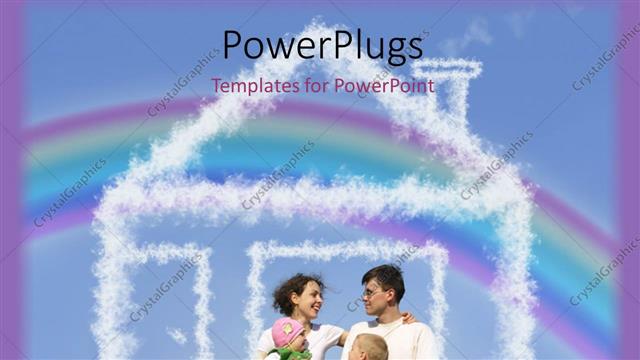  Presentation with dream - Happy family in park with rainbow in background and snow forming house