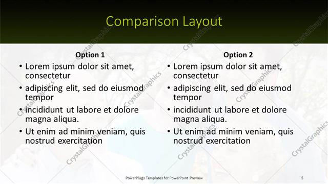 Comparison presentation slide layout
