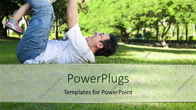  Presentation with grass - Happy father and little girl on the grass with trees