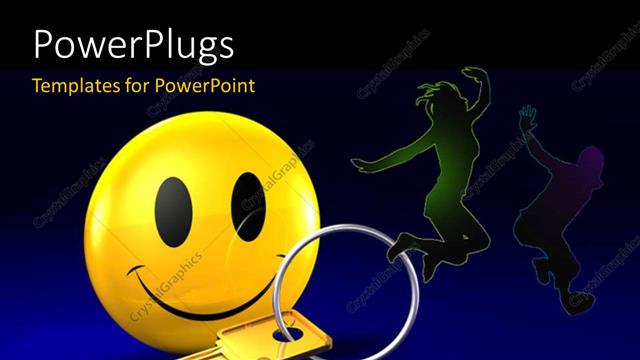  Presentation with happiness - A happy figure with a key and bluish background