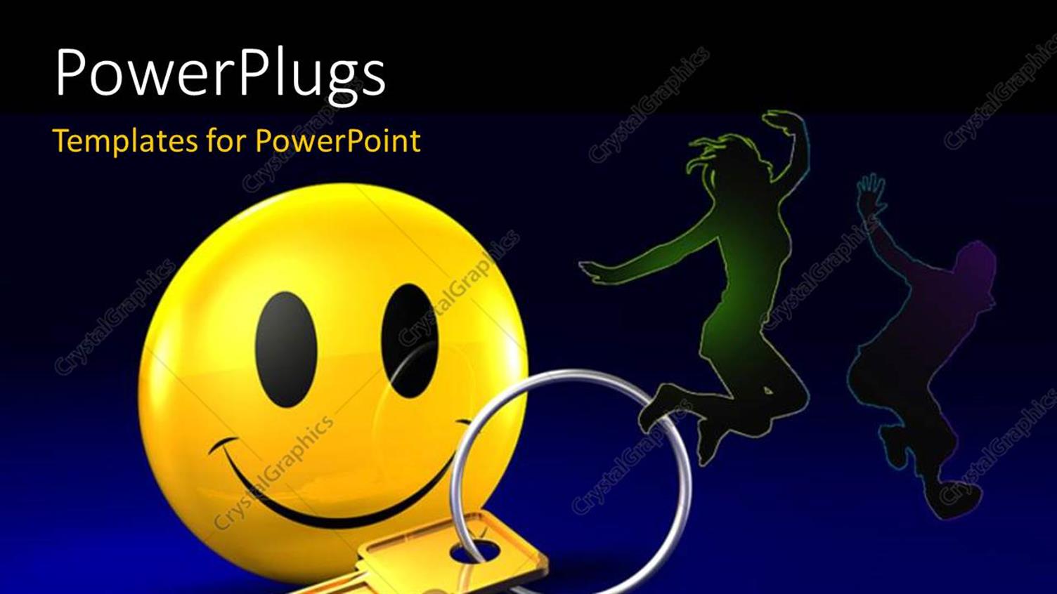 Featuring a Happy Figure with a Key and Bluish Background