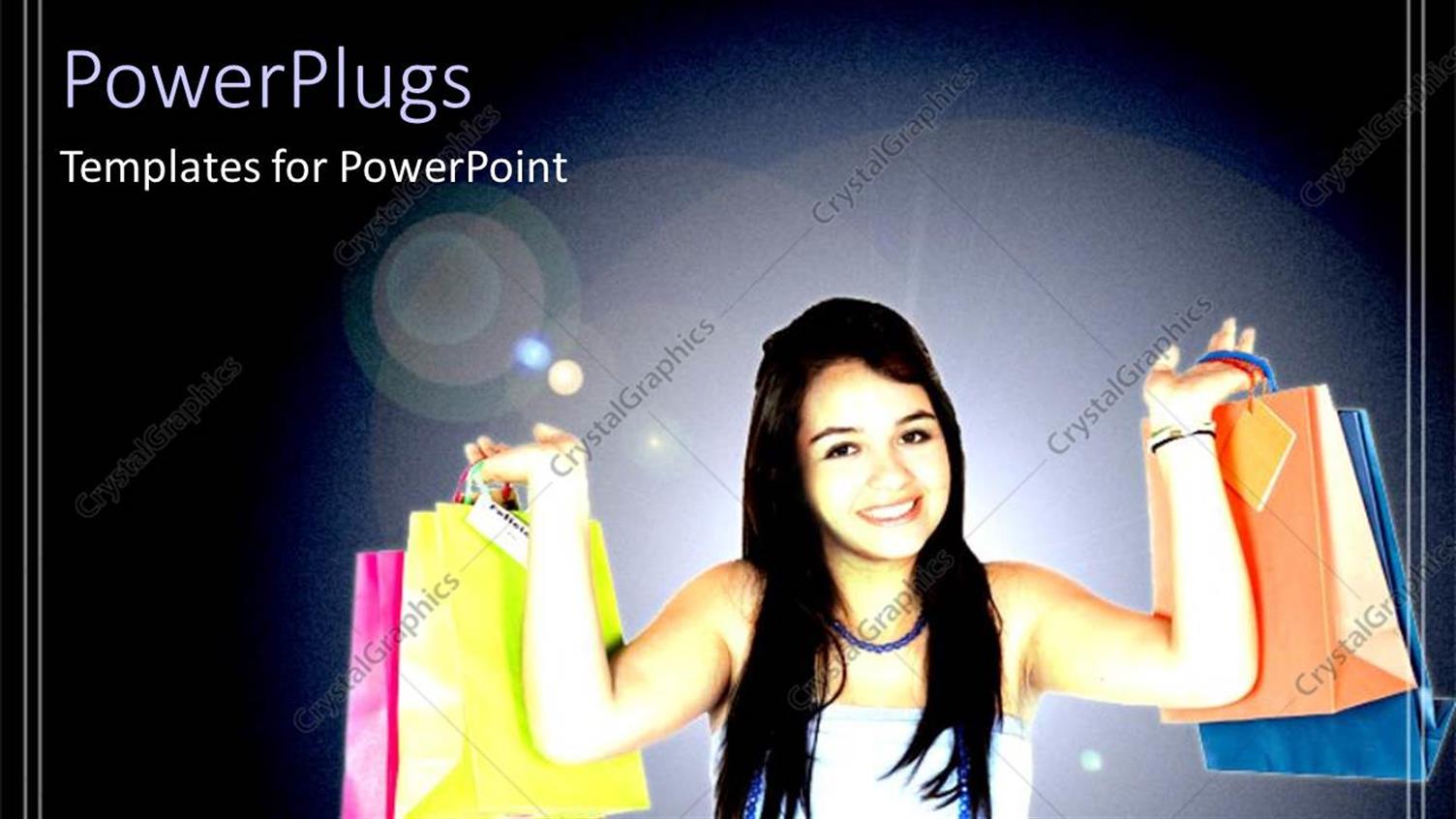 Featuring Happy Girl Carrying Shopping Bags on Both Hands with Dark Background