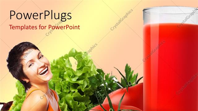  Presentation with tomato juice - A happy girl with a glass of juice and tomatoes