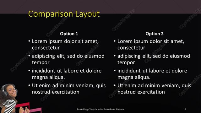 Comparison presentation slide layout