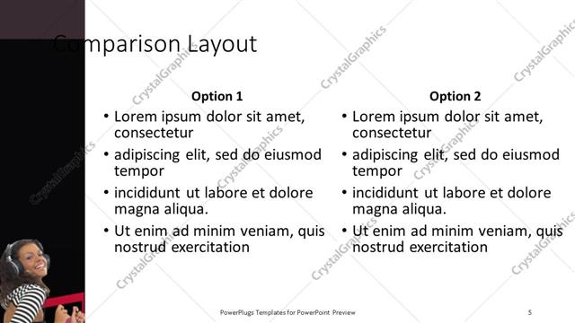 Comparison presentation slide layout