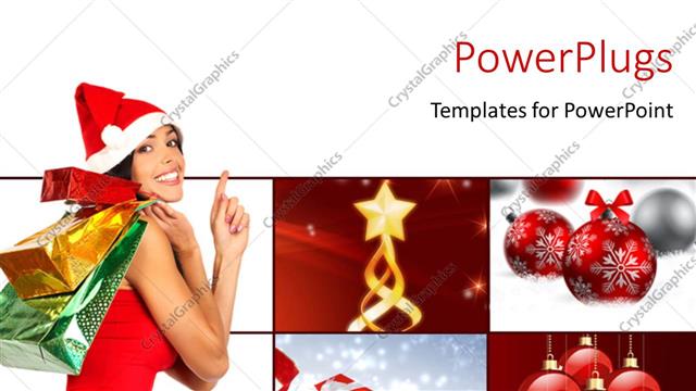  Presentation with related - Happy lady with shopping bags at Christmas with Christmas related collage