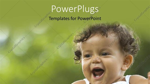  Presentation with happy baby - Happy little girl having fun over green blurry background?
