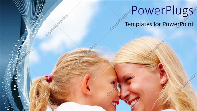  Presentation with mom - Happy mother and daughter smiling with cloudy sky in background