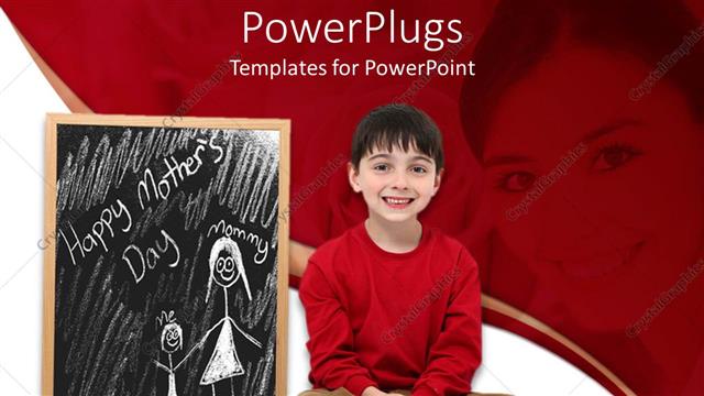  Presentation with mother child - Happy Mother's Day chalkboard drawing with boy child, mother in red background