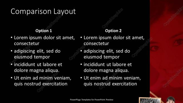 Comparison presentation slide layout