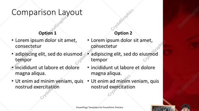 Comparison presentation slide layout