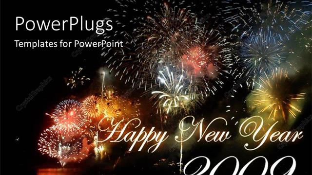  Presentation with firework - Happy New depiction with colorful firework display in night sky