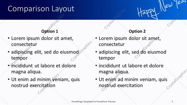 Comparison presentation slide layout