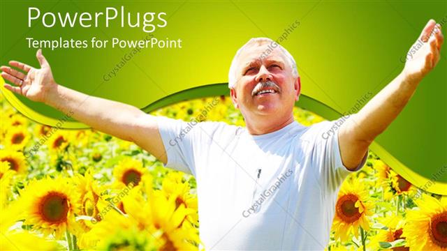  Presentation with sunflower - A happy old man rejoicing in the middle of sunflower plants