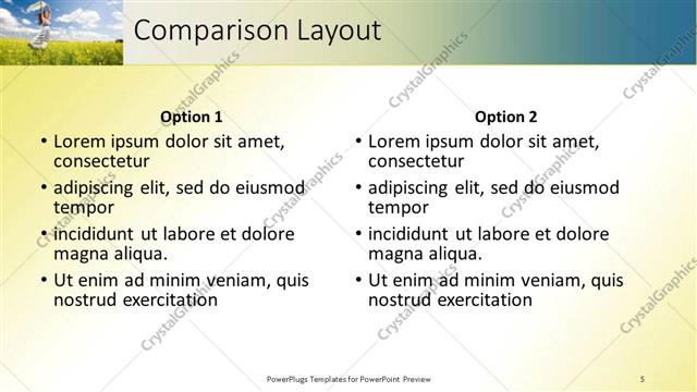 Comparison presentation slide layout