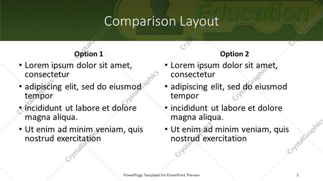 Comparison presentation slide layout
