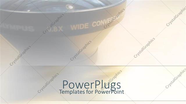  Presentation with lens - Head of a camera lens on a white hue background