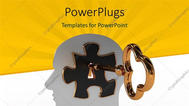  Presentation with yellow color - Head with a puzzle and key inside with yellow color rays