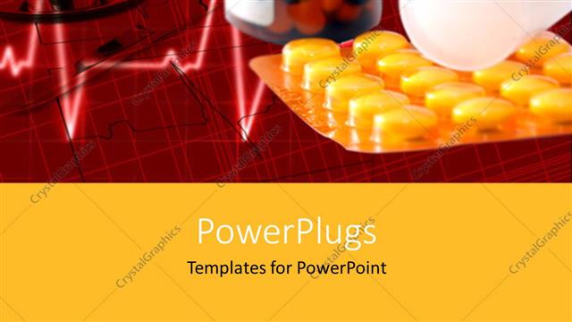  Presentation with pills - Health protection pills and syringe with stereoscope and ECG waves in background depicting health care