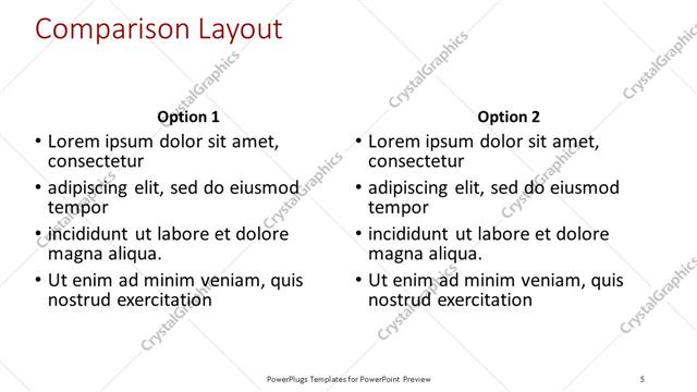 Comparison presentation slide layout