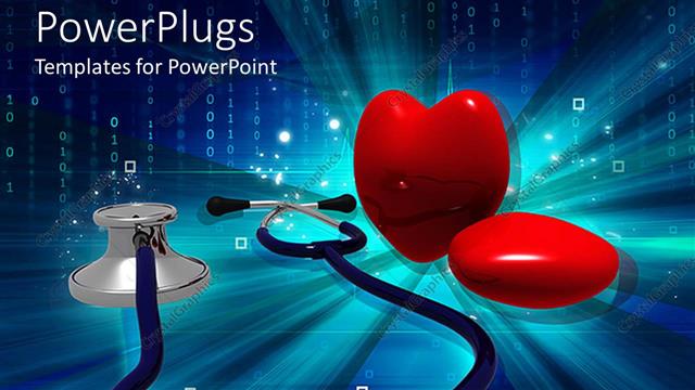  Presentation with shape heart - Heart shape and stethoscope on blue background with codes