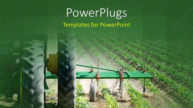  Presentation with agriculture - Heavy agricultural machinery working on farmland with green crops planted