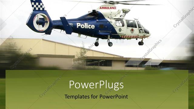  Presentation with helicopter - A helicopter taking off with green background and a house