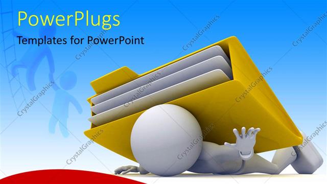  Presentation with character - A white colored 3d character with a llarge yellow file on it