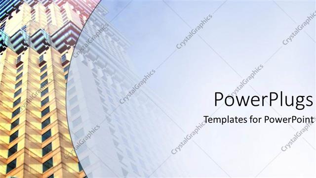  Presentation with tall - High business office building with depiction of blue sky above it