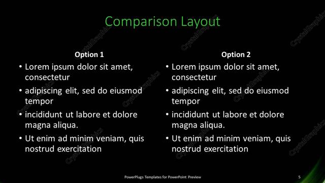 Comparison presentation slide layout