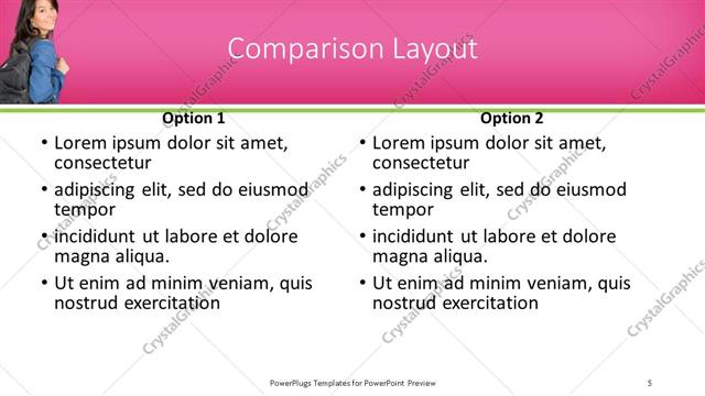 Comparison presentation slide layout