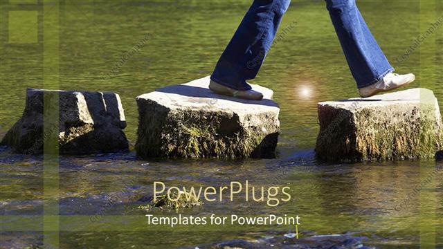  Presentation with environment - Hiking in nature river stepping stones camping backpacking environment sustainability