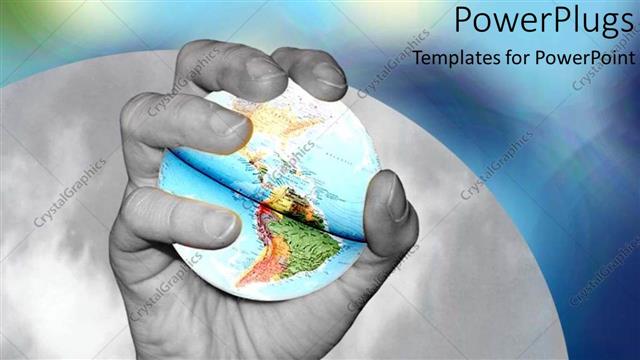  Presentation with collaboration - Holding world in hand black and white continents grabbing collaboration