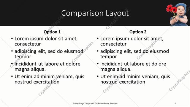 Comparison presentation slide layout