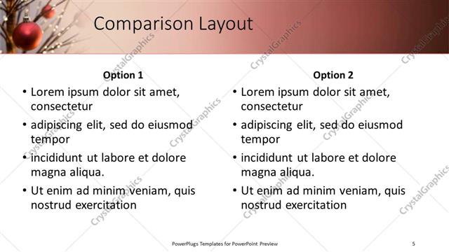 Comparison presentation slide layout