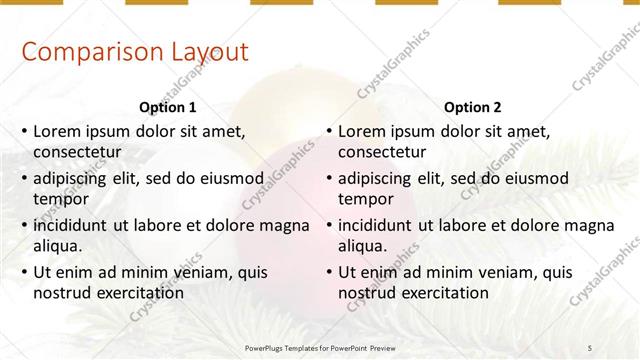 Comparison presentation slide layout