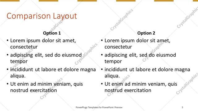 Comparison presentation slide layout