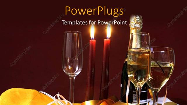  Presentation with celebration - Holiday depiction with burning candles wine bottle and glasses